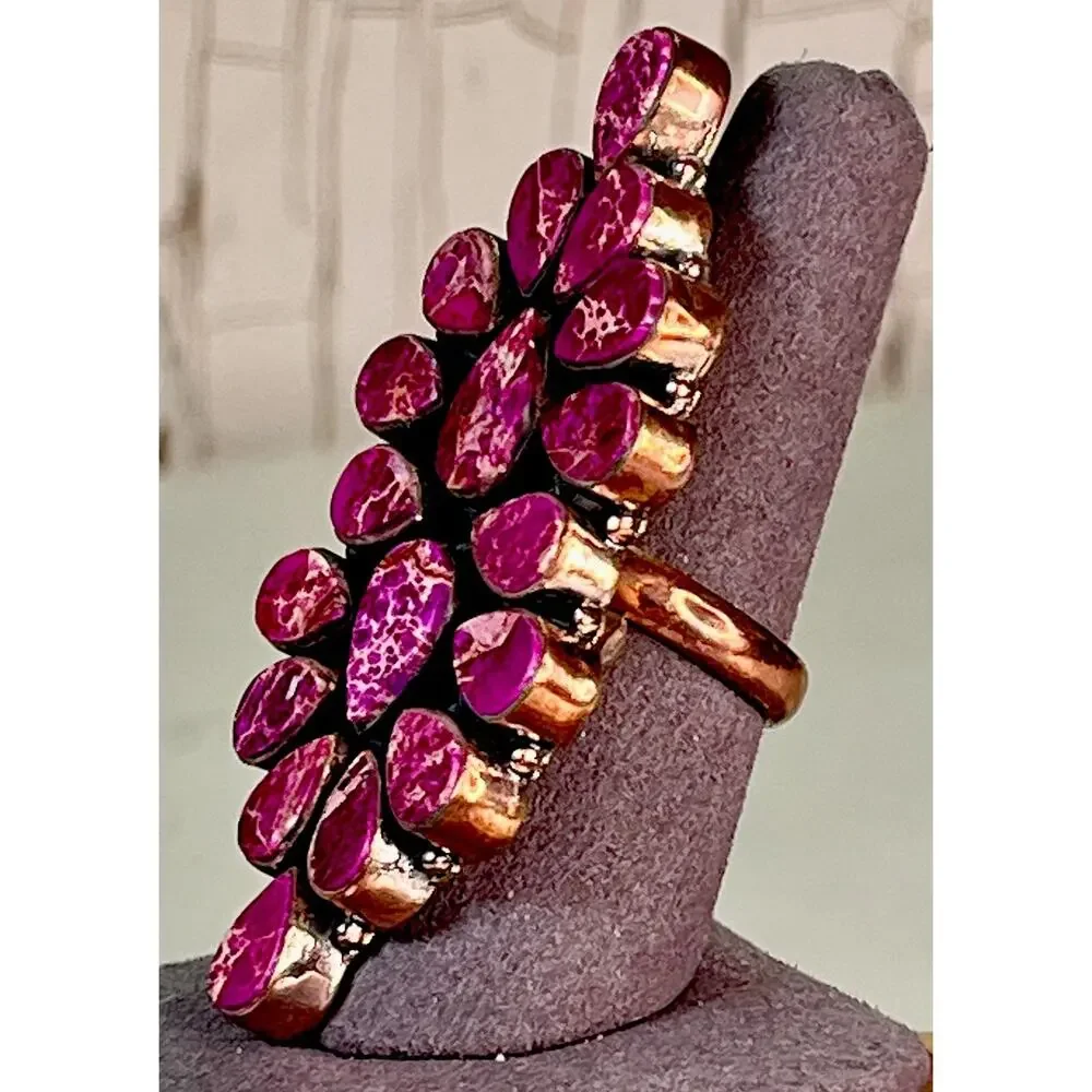 Southwestern Purple Sea Sediment Jasper Full Finger Cluster Ring Oxidized Copper